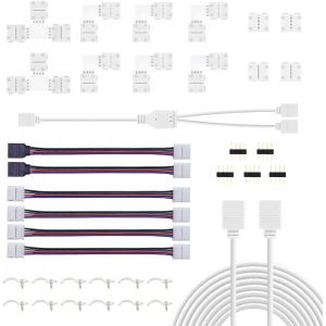 Connecteur Led, Comprend Connecteurs En Forme De L, Connecteurs Ruban Led, 2m De C&acirc;ble De Rallonge Pour Bande Led, C&acirc;bles De Rallonge Pour Bande Led, Connecteurs M&acirc;les 4 Broches - Neuf