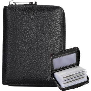 Unisex Credit Card Holder, Card Wallet, Premium Leather Card Holder, Holds Up to 20 Cards, Can Hold Driver's License, Photo, Black - Neuf