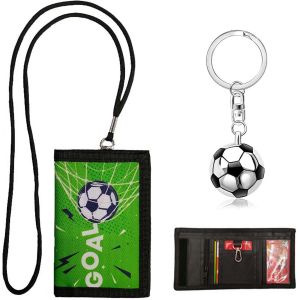 NSIECD-Porte Monnaie Enfant, Football Portefeuille pour Enfant avec Porte-cl&eacute;s de Football, Porte Feuille Enfants Gar&ccedil;ons, Pochette Tour de Cou Motif Football pour Adolescents, Gar&ccedil;ons et Filles - Neuf