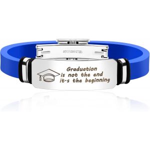 Bracelet De Remise De Dipl&ocirc;me Personnalisable | Acier Inoxydable Avec Symbole De Toque & La Remise De Dipl&ocirc;me N'est Pas La Fin,C'est Le D&eacute;but | Cadeau &Eacute;tanche En Silicone Pour Lui Et Elle - Neuf