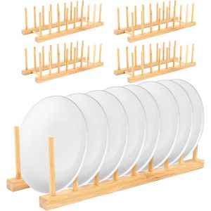 Sjzg-5 Pcs Support En Bois Pour Assiettes, &Eacute;goutoire Vaisselle Bambou, Support En Bambou Pour Assiettes, 8 Emplacements Porte Vaisselle Cuisine,Caserole De Cuisine Panier Pour Les Tasses - Neuf