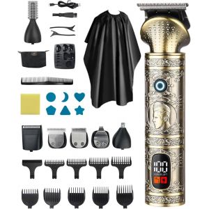 7 En 1 Tondeuse Barbe Homme Tondeuse Cheveux Professionnel, 1200mah, Usb-C Charge Rapide, Écran Led, Lame En T, Kit De Tondeuse Cheveux Barbe Sans Fil Etanche Tondeuse Corps Homme Pour Cadeau - Neuf