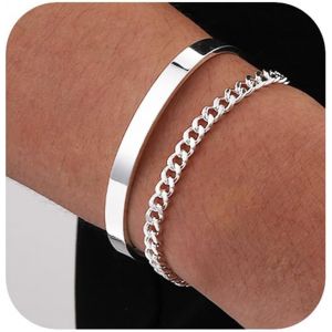Eryi-2 Pièces En Acier Inoxydable Bracelet Pour Hommes Ensemble De Bijoux Pour Hommes Bracelet Pour Hommes Cadeaux Bracelet Homme Acier Inoxydable Gourmette Homme Argent Bracelet - Neuf