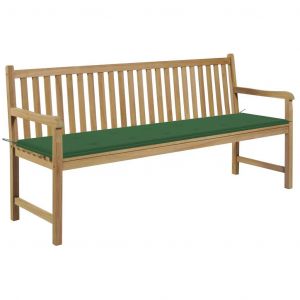 Prolenta Premium - Banc De Jardin Avec Coussin Vert 175 Cm Bois De Teck Massif - Neuf