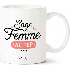 Mevronisshop-Mug Cadeau Sage Femme - Sage Femme Au Top - Avec Boite Kraft - 330 Ml, C&eacute;ramique - Imprim&eacute; En France - Tasse Merci - Remercier Les Soignants - Cadeau H&ocirc;pital - Accouchement - Neuf