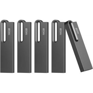 16Go Clé USB 3.0 Lot de 5 Clef USB Métal Imperméable Flash Drive Clés USB 16Go pour PC,Ordinateur Portable,Stockage de Données,(5X16Go,Noir) - Neuf