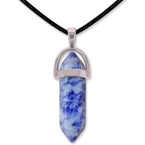 Trahoo-Pendentif En Pierre Naturelle En Forme De Pointe Avec Corde En Fil Ciré Noir De 45 Cm - Neuf
