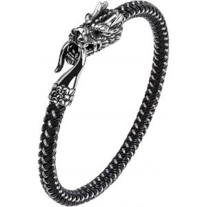 Kal-Bracelet Dragon Pour Homme, Bracelet Uroboro Pour Garçons, Bracelet Norvégien Dragon Viking Bracelet Bracelet Dragon Punk Bracelet En Cuir Tressé Dragon - Neuf