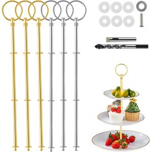 6 Sets Accessoires Pour Stand &Agrave; G&acirc;teaux Kits Accessoires Pour Stand &Agrave; G&acirc;teaux 2/3 Niveaux Pr&eacute;sentoir &Agrave; G&acirc;teaux Fixations Tiges Pour Les Mariages Et Les Anniversaires(Livr&eacute; Avec Foret) - Neuf