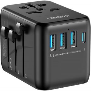 JGD-Adaptateur de Voyage, Adaptateur Prise Universelle avec 3 USB, Adaptateur International France vers USA Canada UK Australie Chine Japon Irlande, Prise Monde vers France, Type A/C/G/I, Noir - Neuf