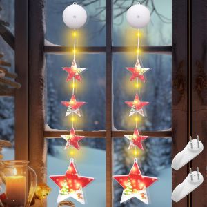 Jgd-2 Pi&egrave;ces Lumineuse De No&euml;l De Fen&ecirc;tre Led D&eacute;coration Fen&ecirc;tre Noel Etoile Avec Ventouse Guirlande Lumineuse Noel Fenetre Avec 8 Modes D'&eacute;clairage Pour La D&eacute;coration De No&euml;l - Neuf