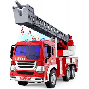 Fire Truck,Fire Truck Toy with Rotating Ladder with Sound and Light Fire Fighting Toy Car Gift 3 4 5 6 Years Children's Toy - Neuf