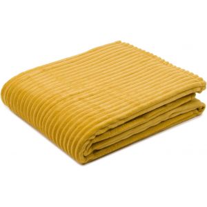 KYAOAYO-Couverture Douillette, Aspect Velours Côtelé Fin, 1040G/Pièce, 150 X 200 Cm - Jaune Moutarde - Neuf