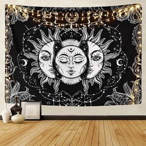 Dww-Apisserie De Tarot Soleil Et Lune Tapisserie Psychédélique Noir Céleste Tenture Tapisseries Murales Hippie Bohémien Mandala Indien (A-Sun And Moon, M/150cmx200cm) - Neuf