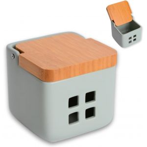 Pot De Conservation D'ail En Céramique Avec Couvercle En Bois De Bambou-Idéal Pour Le Rangement Et La Conservation De L'ail,Oignon Et Échalote-11,5x11,5x11,5 Cm-Vert Sauge Mat - Neuf