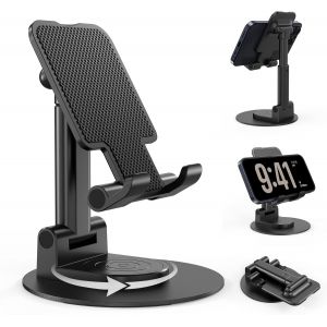 Support T&eacute;l&eacute;phone, Support Telephone Bureau Porte Telephone Pliable, Support Iphone Avec Rotatif &Agrave; 360&deg; Compatible Iphone Samsung Huawei Ipad Mini Tous Les Smartphones - Noir[POP940149] - Neuf
