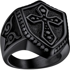 Tianyi-Chevalière Templier Homme Bague Croix De Malte Acier Inoxydable/Or/Noir Taille 54-72 Bijoux Porte Bonheur Biker Vintage Cadeaux Pour Ado Garçon Femme (Boîte Cadeau) - Neuf