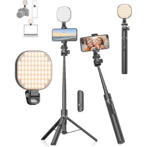 Kalcx-Lampe À Selfie Et Perche À Selfie De 173 Cm,Kit De Vlogging,Trépied Pour Smartphone Avec Lumière De 2000 Mah Et Télécommande,Anneau Lumineux Avec Support Compatible Avec Iphone/Android - Neuf