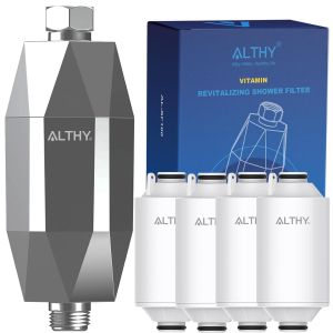 Filtre de Douche la Vitamine C, R&eacute;duit le chlore, les m&eacute;taux lourds et adoucit l'eau dure - Am&eacute;liorer les Cheveux et la Peau, la chute des cheveux et les pellicules - Chrome(4 Filtres Inclus) - Neuf