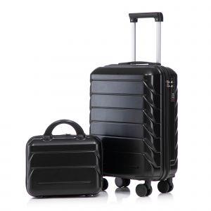 Ensemble de Valises Rigides 2 Pi&egrave;ces (19" Cabine + 14" Vanity Case) en ABS avec Serrure &agrave; Combinaison et 4 Roulettes 360&deg; - Noir - Neuf