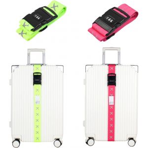 KALANKA-Sangle Valise Voyage avec Code, 2 PCS Sangle pour Ceinture Valise Voyage S&eacute;curit&eacute;, Protege De Voyage Soute avec Couleurs Vives - Neuf