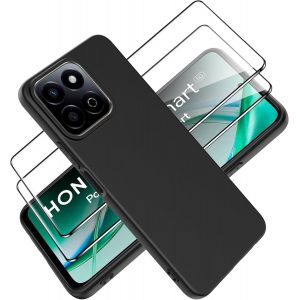 JGD-Coque pour Honor 200 Smart 5G + Verre Tremp&eacute; Protection &eacute;cran Film Matte Etui Souple Flexible en Premium TPU, Antichoc, Anti-d&eacute;rapante Noir Coque pour Honor 200 Smart 5G - Neuf