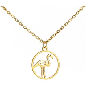 Kal-Collier Flamant Rose Délicat Pendentif Acier Inoxydable Bijoux Animaux Circulaire Mignon Femmes Mère Fête Anniversaire Cadeaux - Neuf