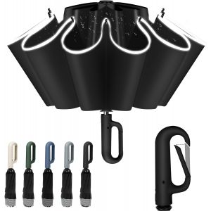 Parapluie Pliable Coupe-Vent, Grand Parapluie Pliant &Agrave; Ouverture Automatique Avec Mousqueton, 10 Baleines, Durable, Solide Aux Temp&ecirc;tes, Parapluie De Voyage Portable Pour Hommes Et Femmes - Neuf
