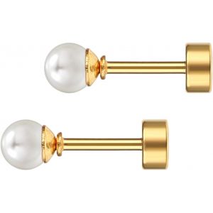 1 Paire Boucle D'oreille Perle Blanches Acier Inoxydable Femme Boucle D Oreille Vintage Elégantes Boucles D'oreilles En Perles 5mm - Neuf