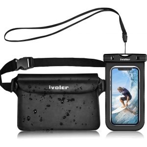 KALANKA-2 en 1 Kit Sac avec Pochette Étanche Téléphone, Etui Imperméable à Ceinture avec Housse Étanche Smartphones pour Camping Nautique Kayak Pêche Rafting Natation (Noir) - Neuf
