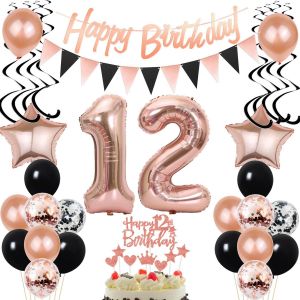 Ballons 12 Ans Anniversaire Fille Décoration Noir Or Rose Topper Gâteau 12 Ans Anniversaire Décoration Gâteau 12 Ans Anniversaire Fille 12 Ans Ballon Guirlande 12 Anniversaire Fille Décoration - Neuf