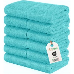 Kal-Lot De 12 Serviettes - 30 X 30 Cm - Serviettes Visage Et Invités 100% Coton - Pour Mains, Bébés, Maquillage, Cuisine, Maison Et Voyage. Légères, Douces - Bleu D'eau - Neuf