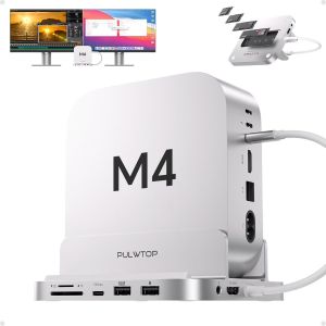 Mac Mini Hub Avec Boîtier M.2 Ssd Nvme, 8 En 1 Station D'Accueil Verticale Avec Usb A/C 10 Gbit/S, Mac Mini Dock Avec Sd/Tf, M.2 Ssd (9 In 1 Mac Mini M4 Dock) - Neuf