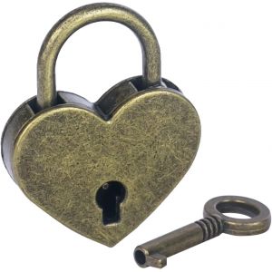 Utigh-Cadenas Décoratif Mini Avec Clé En Forme De C?ur | 3,9 X 3 X 0,7 Cm | Bronze - Neuf