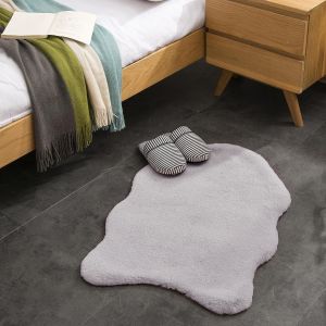 Sjzg-Tapis Moelleux En Fausse Fourrure - Fourrure De Lapin, Fourrure Courte, Tapis À Poils Longs Pour Salon Ou Chambre À Coucher - Gris - 55x80cm - Neuf