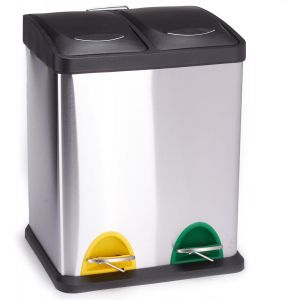KALANKA-Poubelle &agrave; p&eacute;dale Tri s&eacute;lectif INOX 2 bacs 8Lx2 - Neuf
