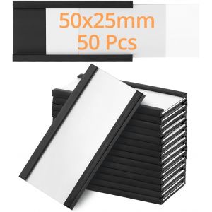 50pcs Porte-&Eacute;tiquettes Magn&eacute;tiques 25 x 50 mm avec Insert en Papier et Film de Protection, pour &Eacute;tiquetagepour &Eacute;tag&egrave;re M&eacute;tallique, Casier, Tableau blanc - Neuf