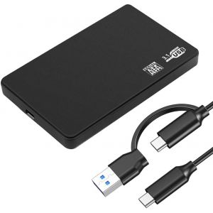 CHENG-Boitier Disque Dur Externe 2.5'', 5Gbps USB 3.1 Gen 2 Boitier Externe Disque, sata USB pour SATA HDD et SSD de 7/9.5 mm, accélération UASP & Trim, sans Outils, Câble USB A/USB C- Noir - Neuf