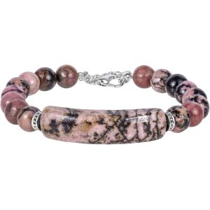 Kalanka-Crystal Beads Bracelet For Women, Energy Healing Stone Round Beads Adjustable Bracelet With Tube Stone Charm - Neuf