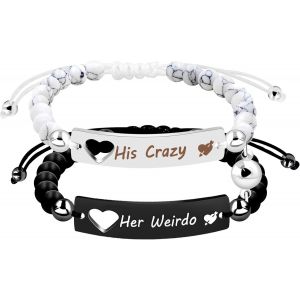 Kal-Lot De 2 Bracelets Magn&eacute;tiques Faits &Agrave; La Main En Forme De Coeur Pour Couple, Bracelets En Pierre Turquoise Blanche Et Agate Noire Pour Homme Et Femme, Bracelet Pour Petit Ami Et Petite Amie Y3521 - Neuf