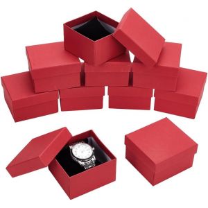 Kal-10 Pcs Bo&icirc;te De Montre En Papier, 9x8.5x5.5 Cm Bo&icirc;tes-Cadeaux Avec Oreiller Bo&icirc;tes En Papier Kraft Pour Bijoux Et Montres Pour Anniversaires Mariages Cadeau D'anniversaire, Rouge Indien - Neuf