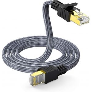 Cat 7 Ethernet Cable, High Speed RJ45 Cable 10Gbps 600MHz Network Cable Flat Nylon Internet Cable STP LAN Cable Compatible with Router Modem Switch TV Box PC PS4/PS5 Game Consoles (1 m) - Neuf