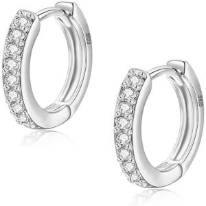 Créoles En Argent Sterling 925 Pour Femme Avec Cubique - Or Jaune/Blanc/Rose/Plaqué Gun Black Cartilage Sleeper (8/10/12mm) - Neuf