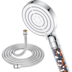 CAP-Pomme de Douche, Pomme Douche avec Tuyau 1.8M, Pomme de Douche Economie Deau Haute Pression,Douchettes de Salle de Bain avec Filtre 6 Types de Jet, Douche avec Fonction Pause Jet puissant - Neuf