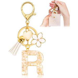 Kal-Porte-Clés Pour Fille Lettre, Porte-Clés Pour Femme Avec Lettre Initiale, Alphabet Pendentif Initiale En Résine, Keyring Avec Pendentif Amour Et Pampille, Cadeau Pour Femme Beige - Neuf