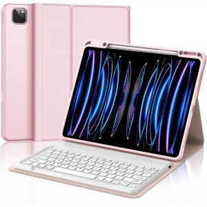 Kalanka-Coque Clavier Pour Ipad Pro 12.9 2022-2018 6eme/5eme/4eme/3eme Generation, Azerty Fran&ccedil;ais Clavier Bluetooth Magn&eacute;tique D&eacute;tachable Pour Ipad Pro 12.9"", Rose - Neuf