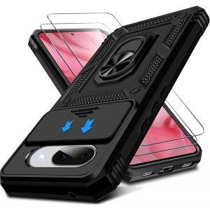LORANKA-&Eacute;tui de protection pour t&eacute;l&eacute;phone portable Google Pixel 9A, avec film de protection d'&eacute;cran x 2 pi&egrave;ces, anneau de support magn&eacute;tique en m&eacute;tal &agrave; 360&deg;, pour Google Pixel 9A, militaire, anti-cho - Neuf