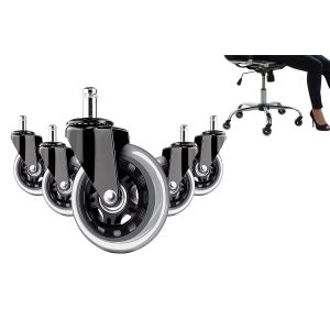 Lot de 5 roulettes de rechange de 7,6 cm (3 pouces) pour chaise de bureau, avec anneau de fixation. - Neuf