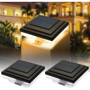 TIANYI-Lampe solaire pour poteau de cl&ocirc;ture ext&eacute;rieure Etanche IP65 Blanc chaud pour poteau de cl&ocirc;ture Patio 2 pi&egrave;ces (Noir) - Neuf