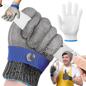 LORANKA-Gant Anti Coupure Cuisine, Gant Huitre Protection, Gants R&eacute;sistants Coupures Acier Inoxydable, Gants r&eacute;sistants aux coupures de Maille d'acier Inoxydable, Gants Anti Coupure Niveau 9 - Neuf